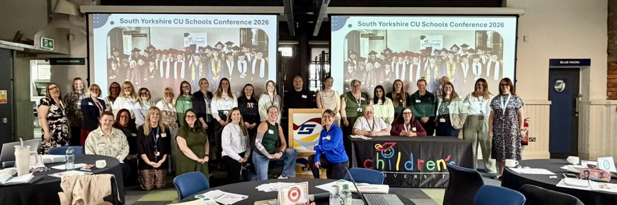 Delegates from schools across South Yorkshire gather for a group photo at the South Yorkshire Children’s University Schools’ Conference 2026 in Sheffield.